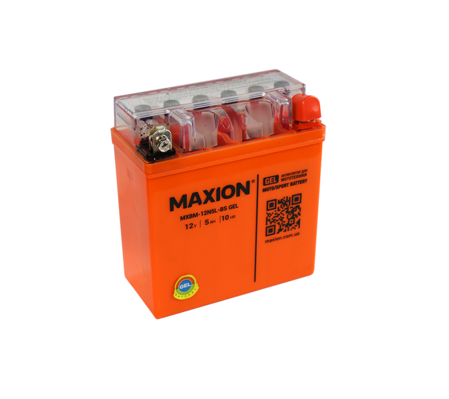 Мото акумулятор MAXION 12V 5Ah 65A R+ (правий +) 12N 5L-BS GEL