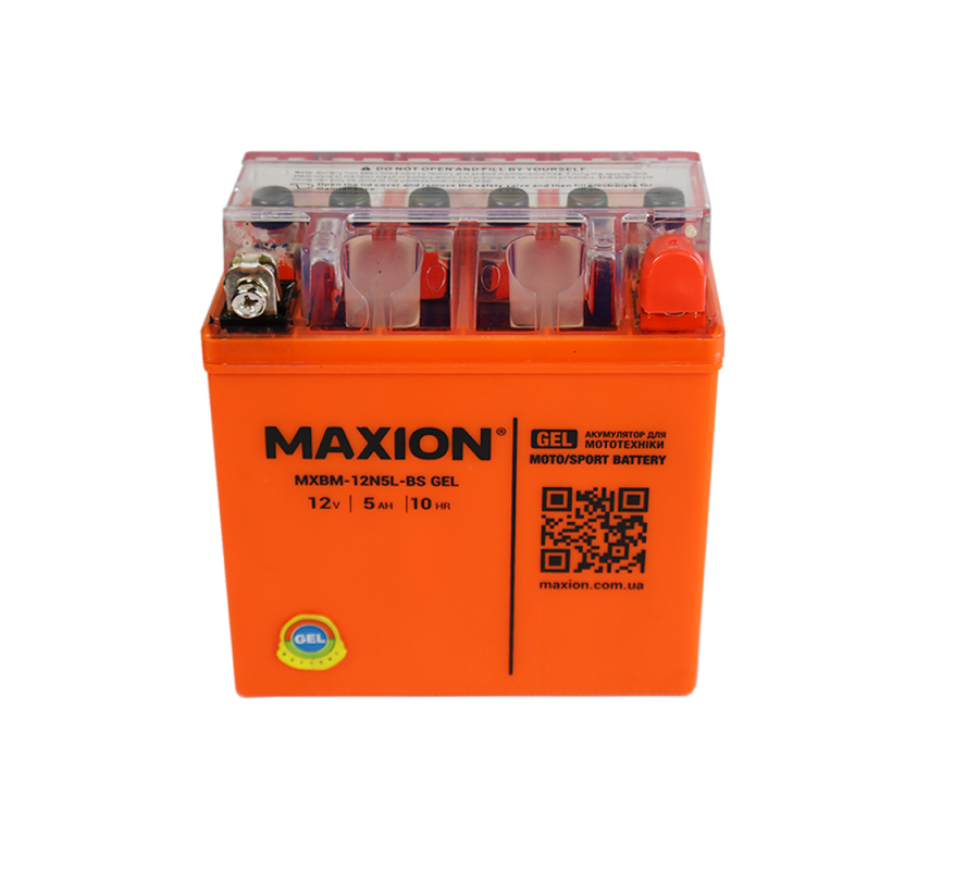Мото акумулятор MAXION 12V 5Ah 65A R+ (правий +) 12N 5L-BS GEL