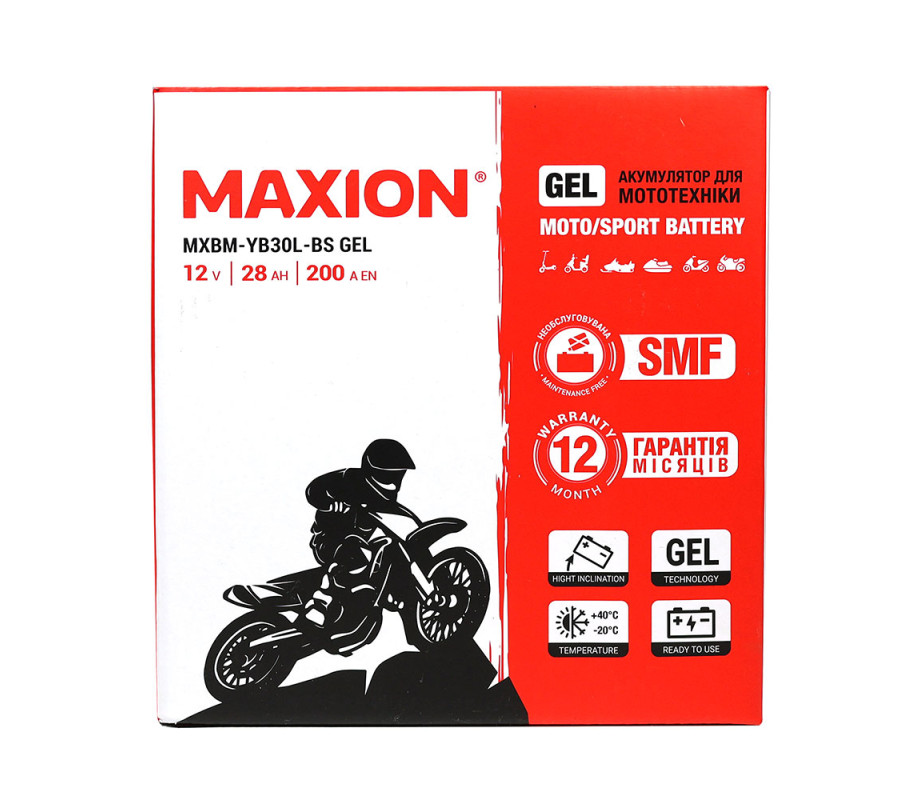 Мото акумулятор MAXION Gel 12V 28Ah 200A R+ YB 30L-BS