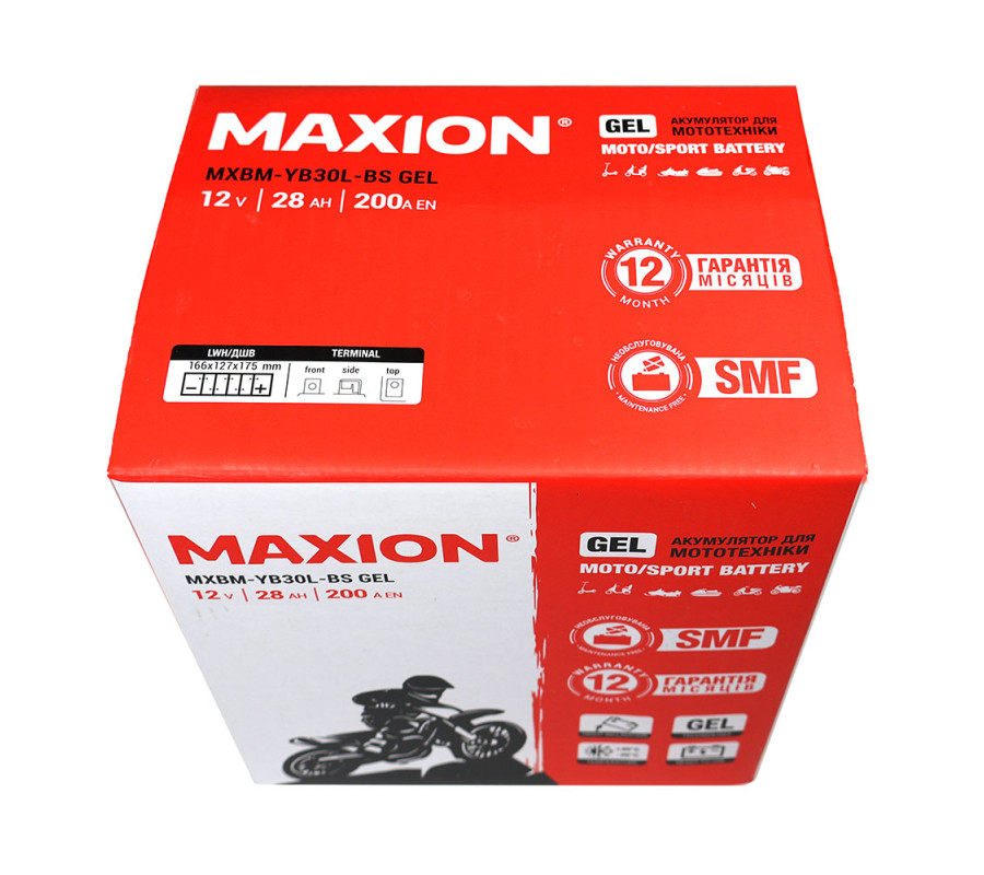 Мото акумулятор MAXION Gel 12V 28Ah 200A R+ YB 30L-BS