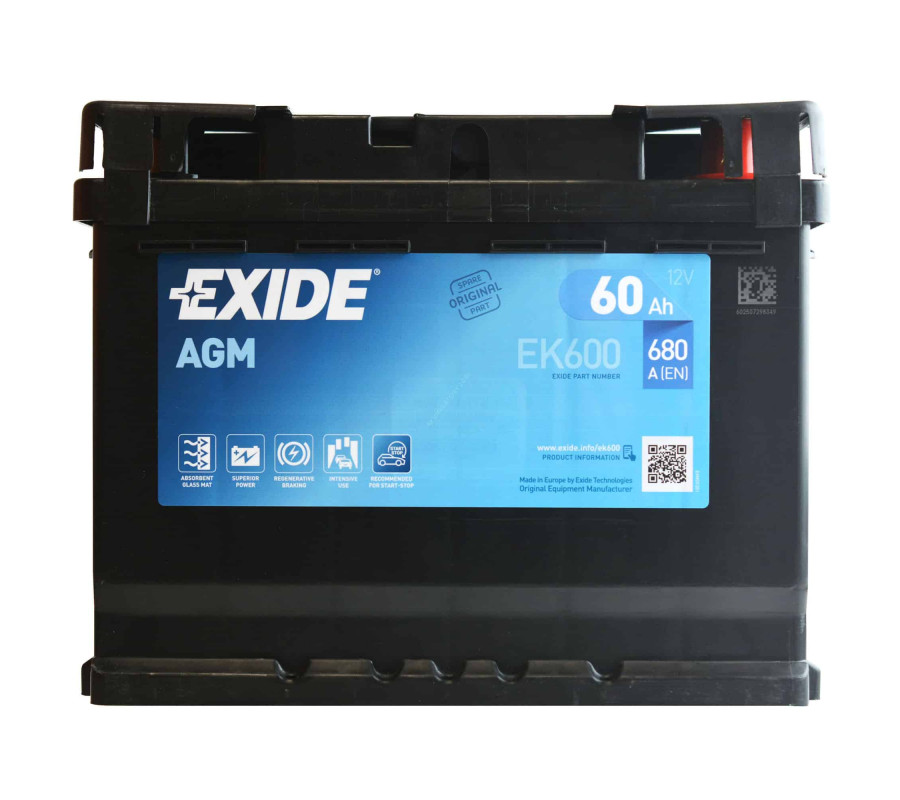 Автомобільний акумулятор Exide 60Ah 680 A Start Stop AGM EK600
