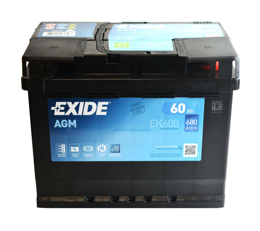 Автомобільний акумулятор Exide 60Ah 680 A Start Stop AGM EK600