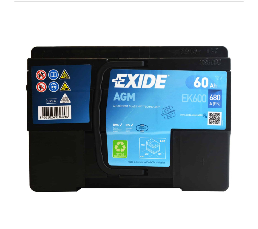 Автомобільний акумулятор Exide 60Ah 680 A Start Stop AGM EK600