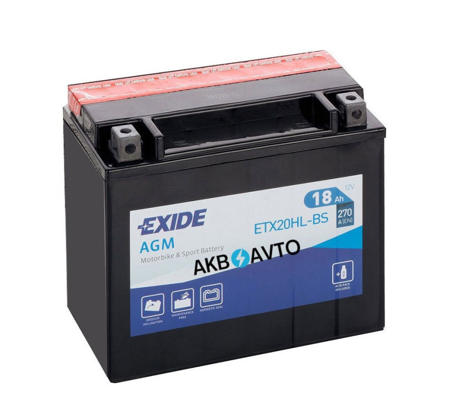 Мото акумулятор EXIDE 12V 18A ETX 20HL-BS 