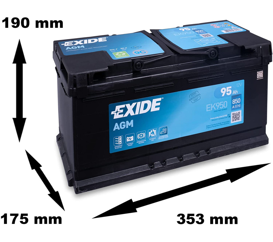 Автомобільний акумулятор Exide 95Ah 850 A Start Stop AGM EK950