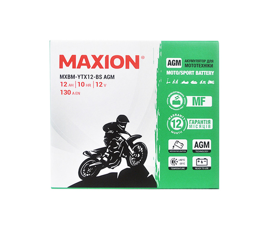 Мото акумулятор MAXION AGM 12V 10Ah L+ YTX12-BS