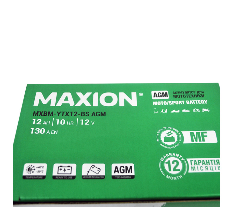 Мото акумулятор MAXION AGM 12V 10Ah L+ YTX12-BS