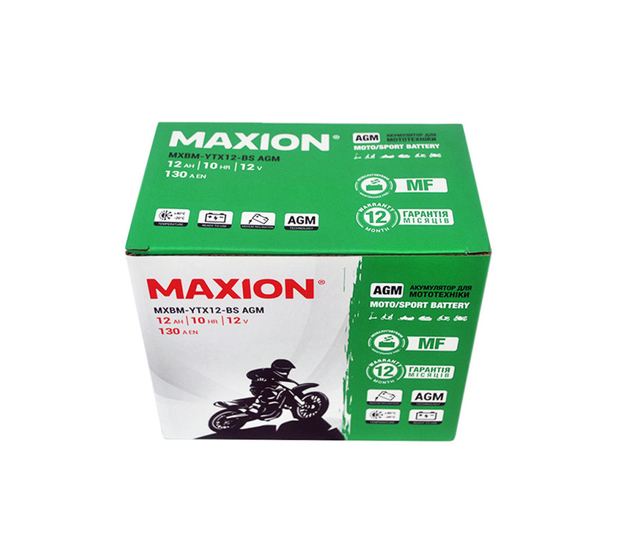 Мото акумулятор MAXION AGM 12V 10Ah L+ YTX12-BS