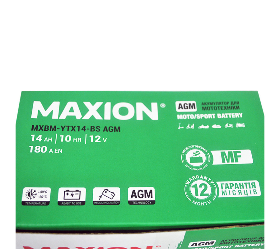 Мото акумулятор MAXION AGM 12V 12Ah L+ YTX12-BS
