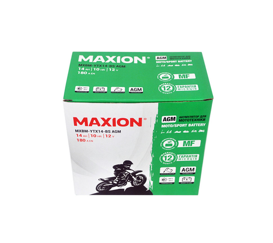 Мото акумулятор MAXION AGM 12V 12Ah L+ YTX12-BS