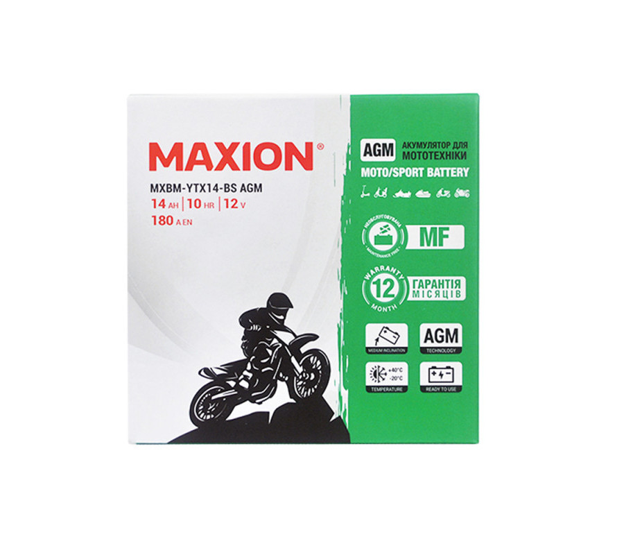 Мото акумулятор MAXION AGM 12V 12Ah L+ YTX12-BS