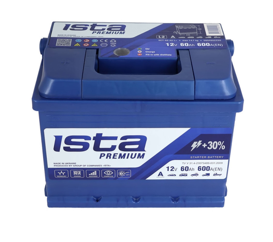 Автомобільний акумулятор ISTA Premium 60Ah 600A L+