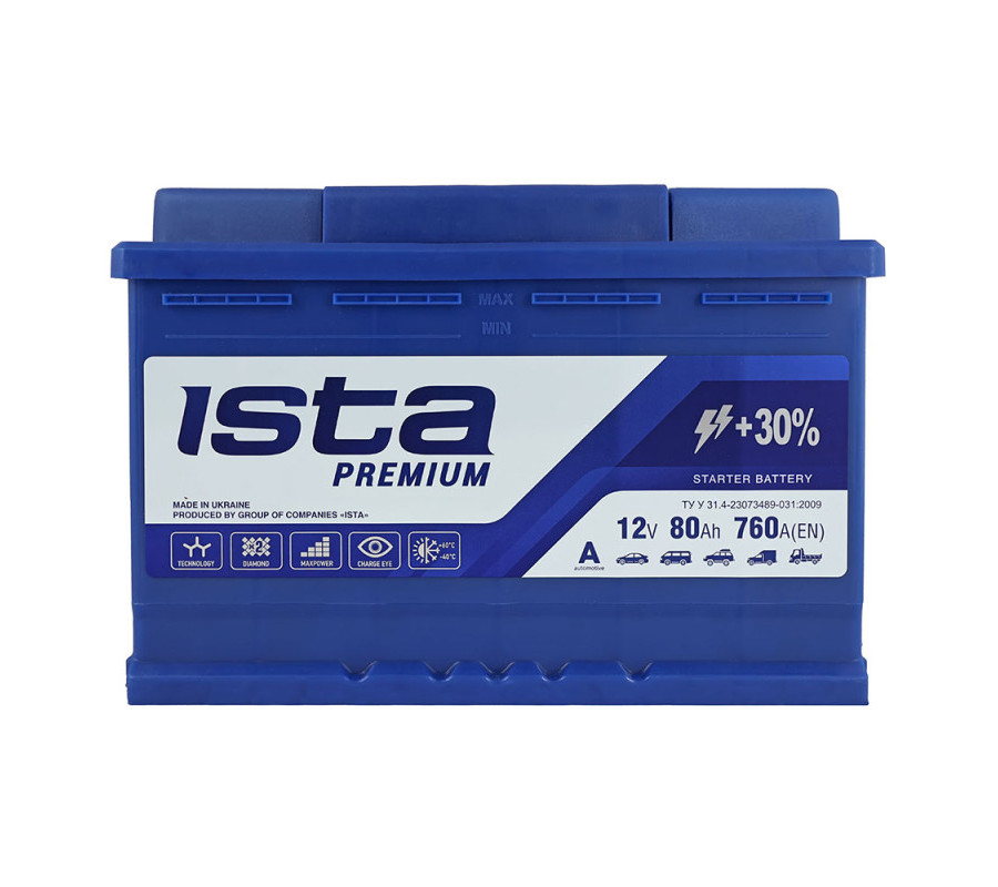 Автомобільний акумулятор ISTA Premium 80Ah 760A R+