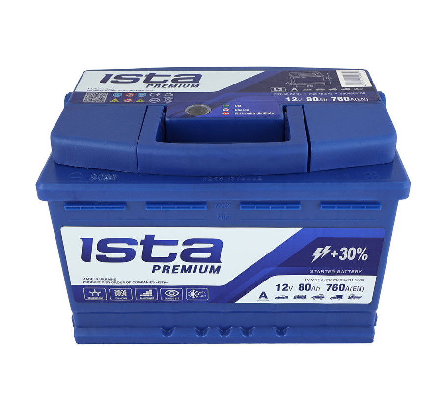 Автомобільний акумулятор ISTA Premium 80Ah 760A R+