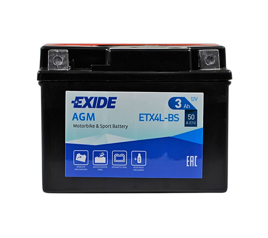 Мото акумулятор EXIDE 12V 3A  ETX4L-BS
