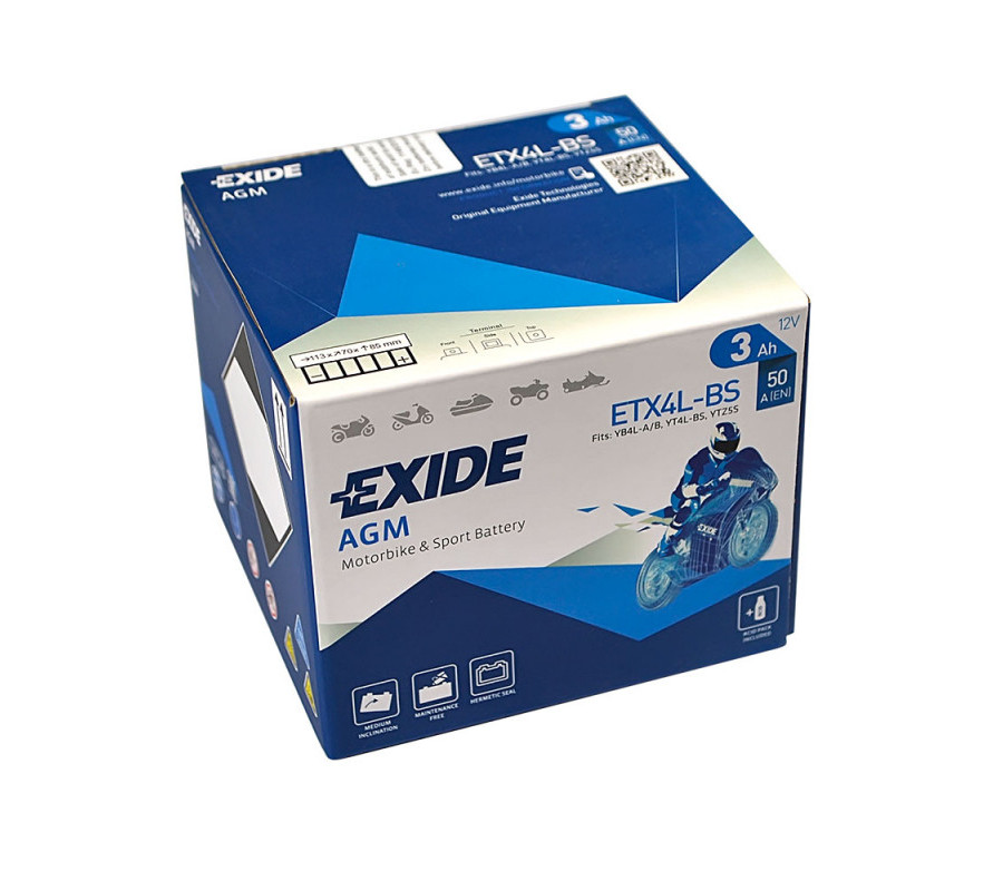 Мото акумулятор EXIDE 12V 3A  ETX4L-BS