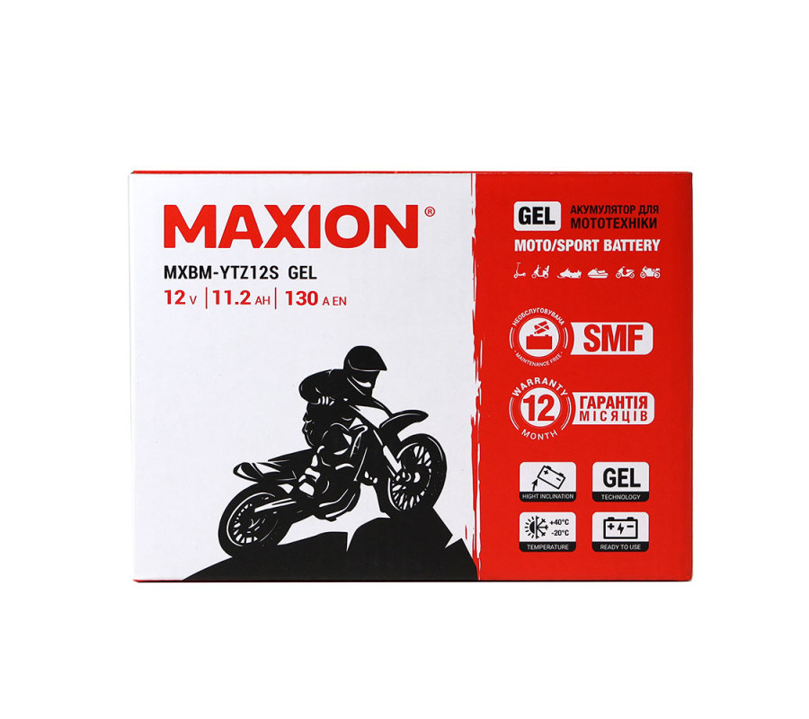 Мото акумулятор MAXION 12V 11.2Ah 130A L+ (лівий +) YTZ 12S GEL