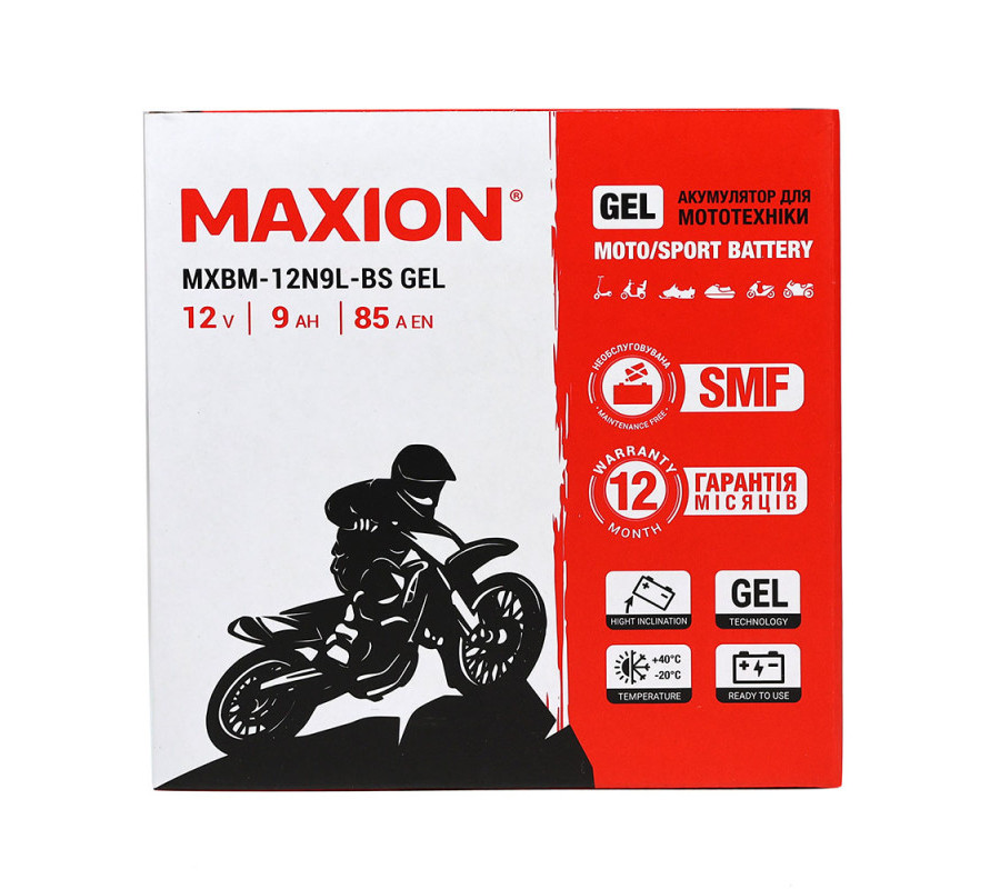 Мото акумулятор MAXION 12V 9Ah 85A 12N9L-BS GEL