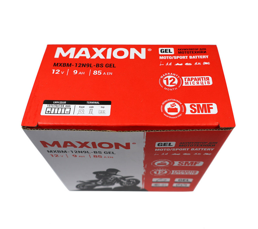 Мото акумулятор MAXION 12V 9Ah 85A 12N9L-BS GEL