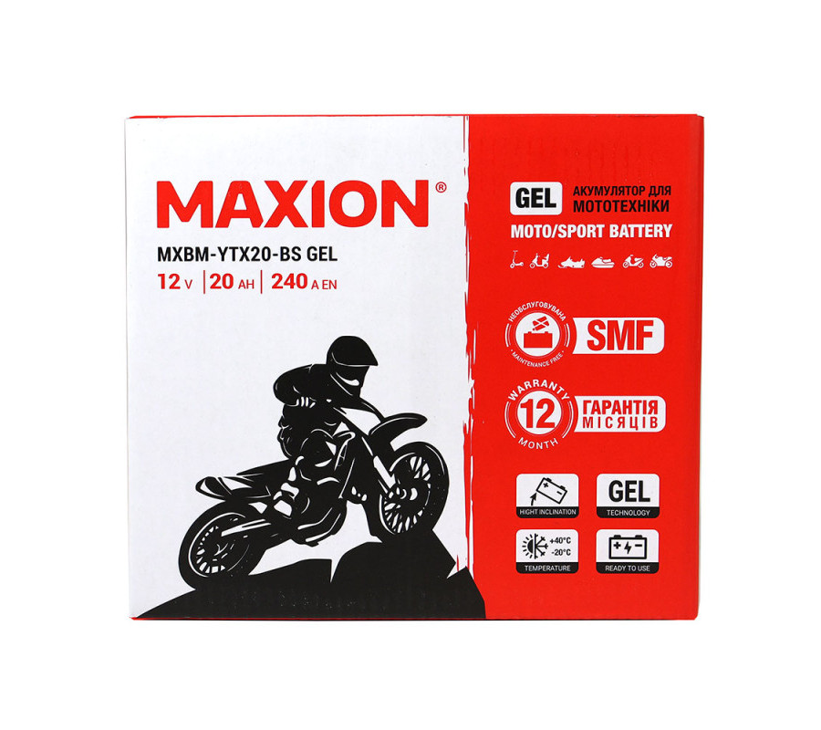Мото акумулятор MAXION 12V 20Ah 240A L+ YTX20-BS GEL