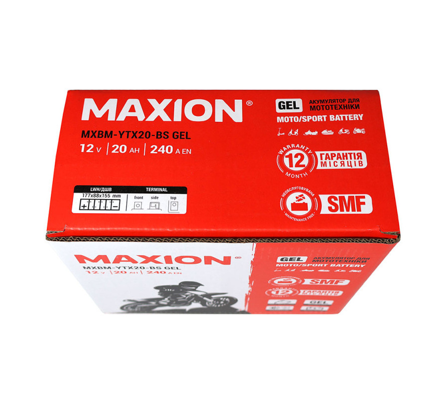 Мото акумулятор MAXION 12V 20Ah 240A L+ YTX20-BS GEL