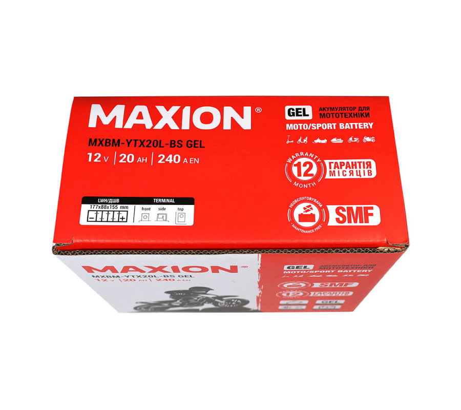 Мото акумулятор MAXION 12V 20Ah 240A R+ YTX20L-BS GEL