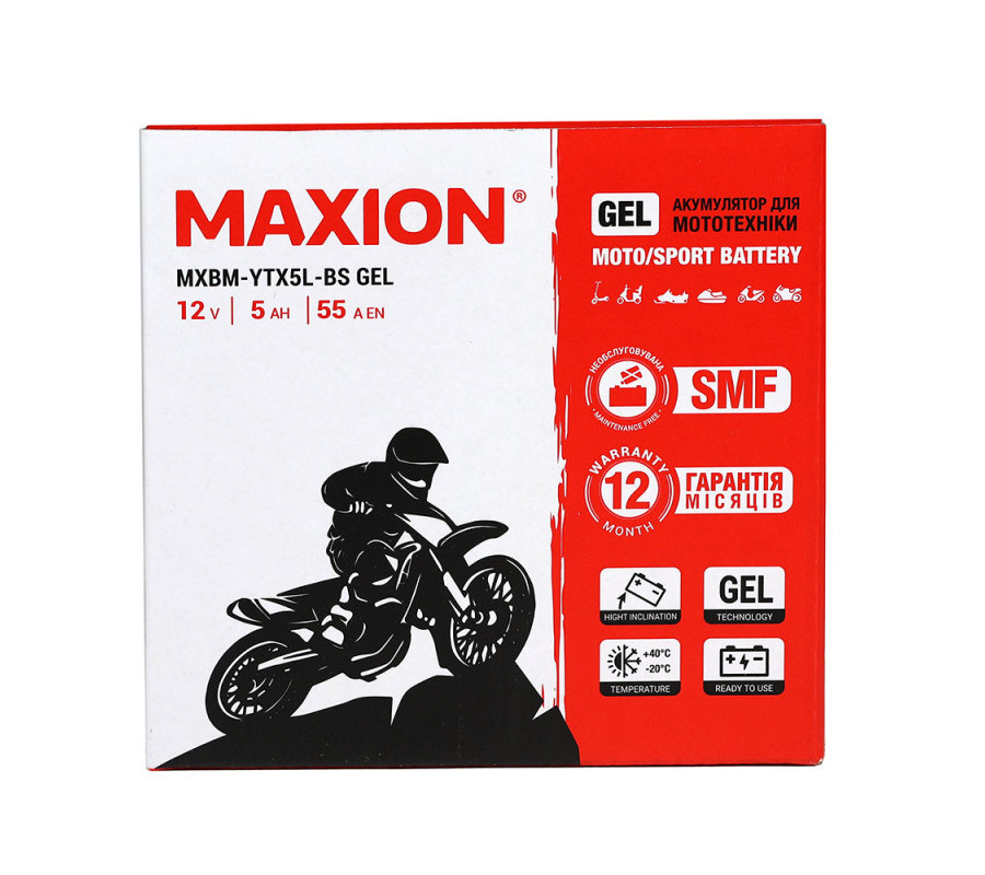 Мото акумулятор MAXION 12V 5Ah 55A R+ YTX5L-BS GEL