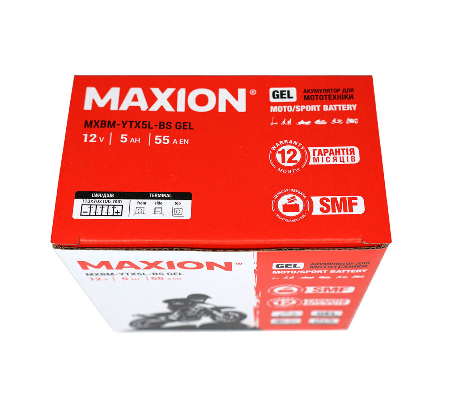 Мото акумулятор MAXION 12V 5Ah 55A R+ YTX5L-BS GEL