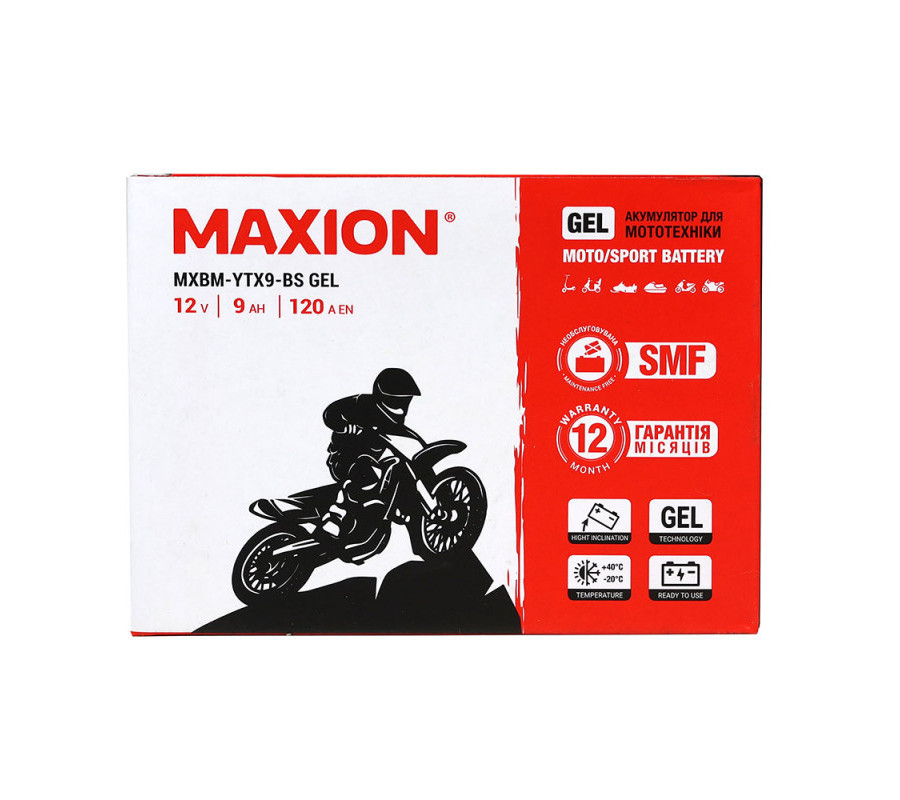 Мото акумулятор MAXION 12V 9Ah 120A L+ YTX9-BS GEL