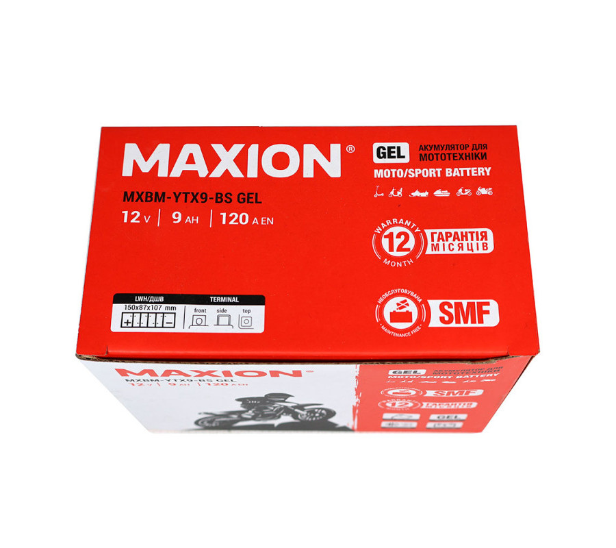 Мото акумулятор MAXION 12V 9Ah 120A L+ YTX9-BS GEL
