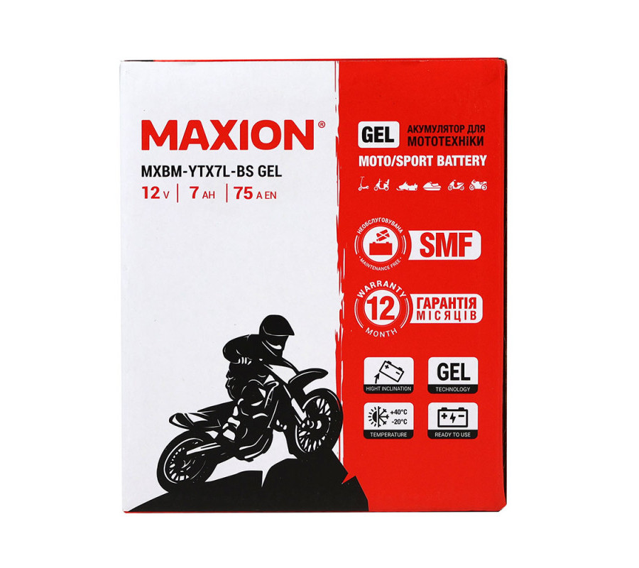 Мото акумулятор MAXION 12V 7Ah 75A YTX 7L-BS 12V R+