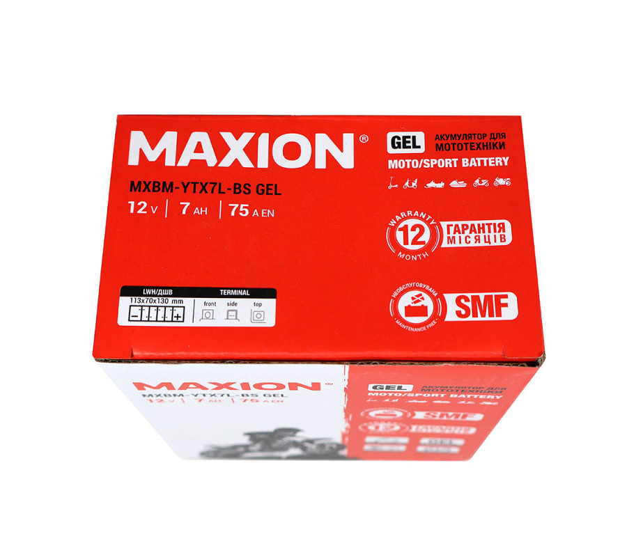 Мото акумулятор MAXION 12V 7Ah 75A YTX 7L-BS 12V R+