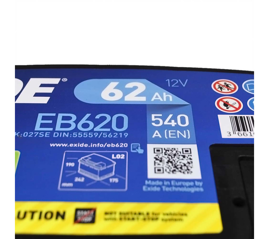 Автомобільний акумулятор Exide Excell 62Ah 540A EB620