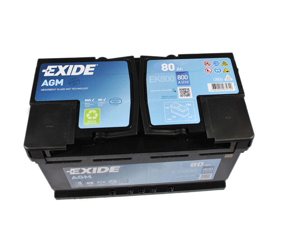 Автомобільний акумулятор Exide 80Ah 800 A Start Stop AGM EK800
