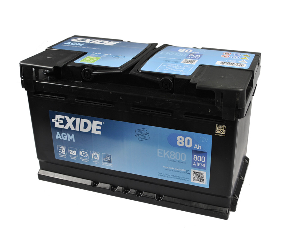 Автомобільний акумулятор Exide 80Ah 800 A Start Stop AGM EK800