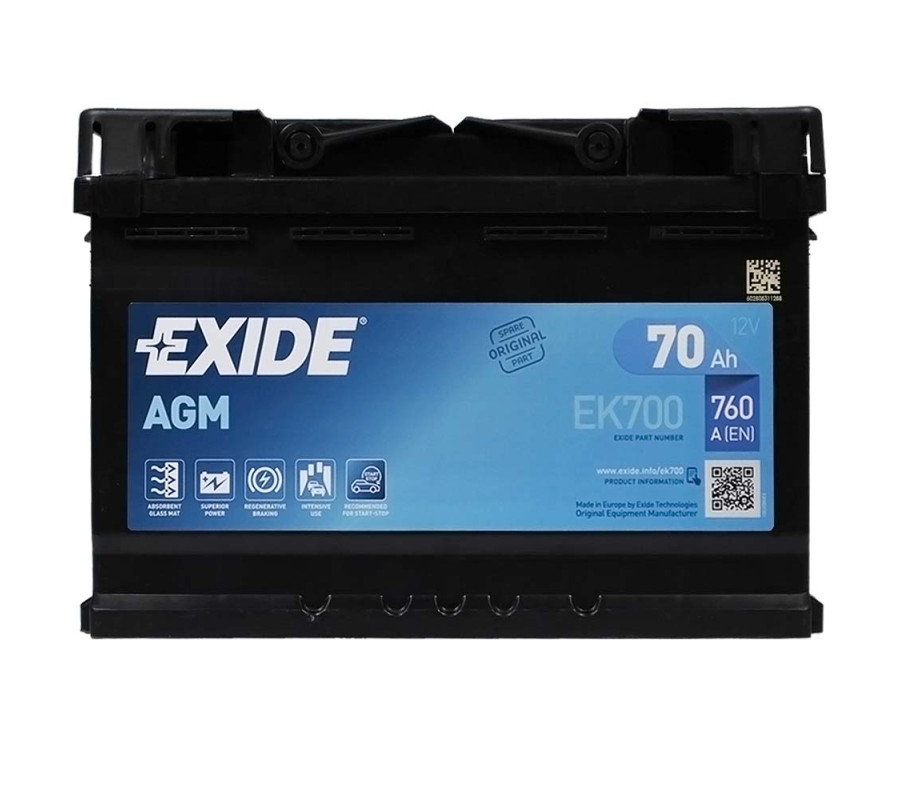 Автомобильный аккумулятор Exide 70Ah 760 A Start Stop AGM EK700