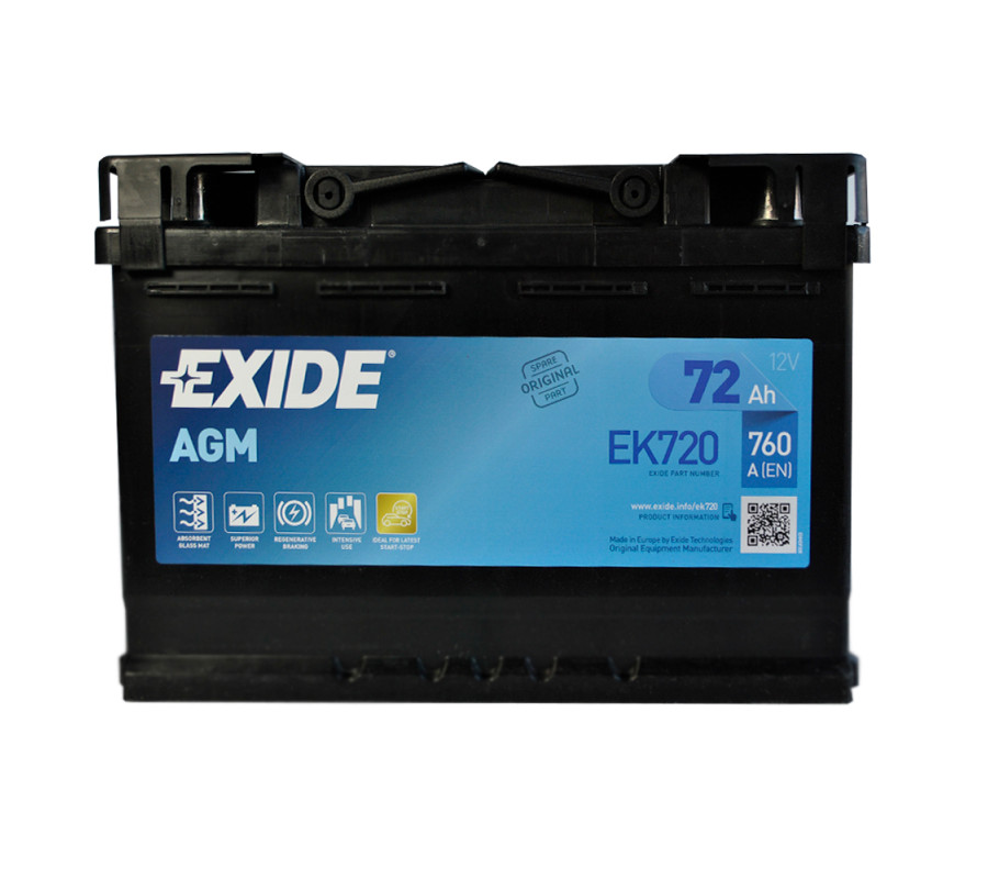 Автомобільний акумулятор Exide 72Ah 760 A Start Stop AGM EK720 (EK700)