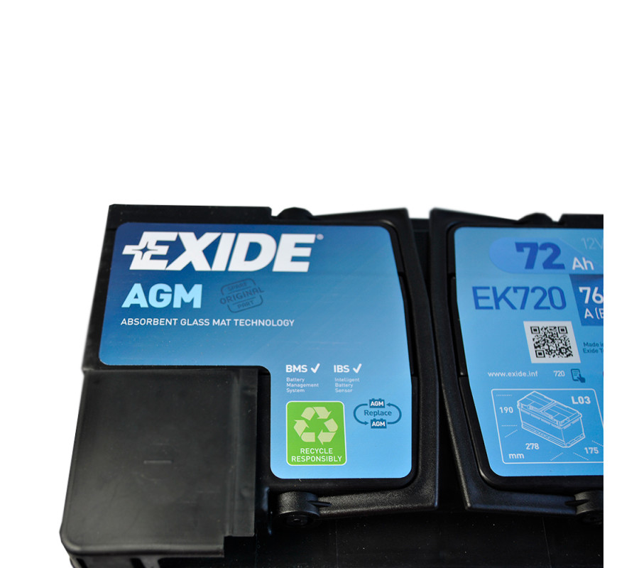 Автомобільний акумулятор Exide 72Ah 760 A Start Stop AGM EK720 (EK700)