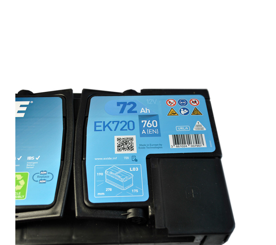 Автомобільний акумулятор Exide 72Ah 760 A Start Stop AGM EK720 (EK700)