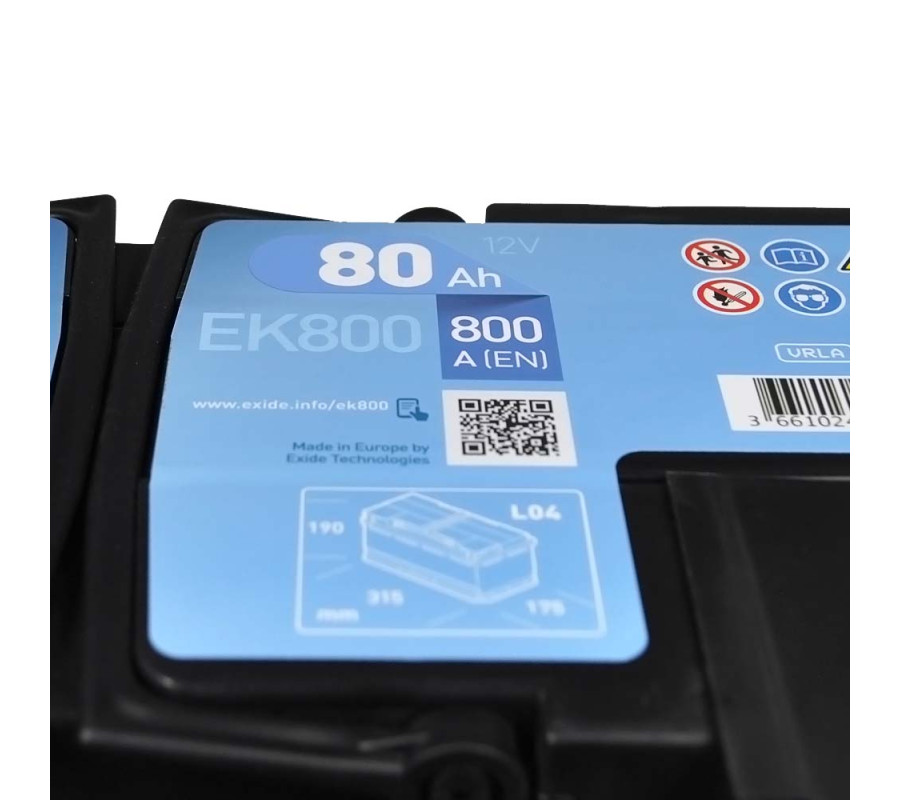 Автомобільний акумулятор Exide 80Ah 800 A Start Stop AGM EK800