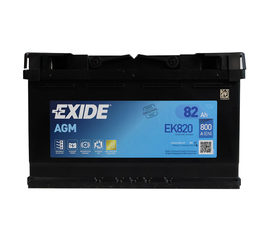 Автомобільний акумулятор Exide 82Ah 800 A Start Stop AGM EK820 (EK800)