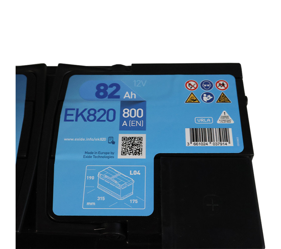 Автомобільний акумулятор Exide 82Ah 800 A Start Stop AGM EK820 (EK800)
