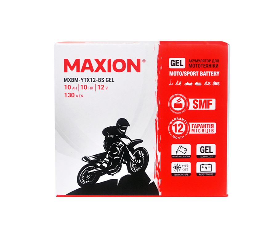 Мото акумулятор MAXION 12V 10Ah 130A L+ YTX 12-BS GEL
