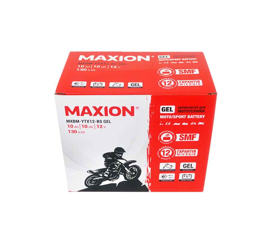 Мото акумулятор MAXION 12V 10Ah 130A L+ YTX 12-BS GEL
