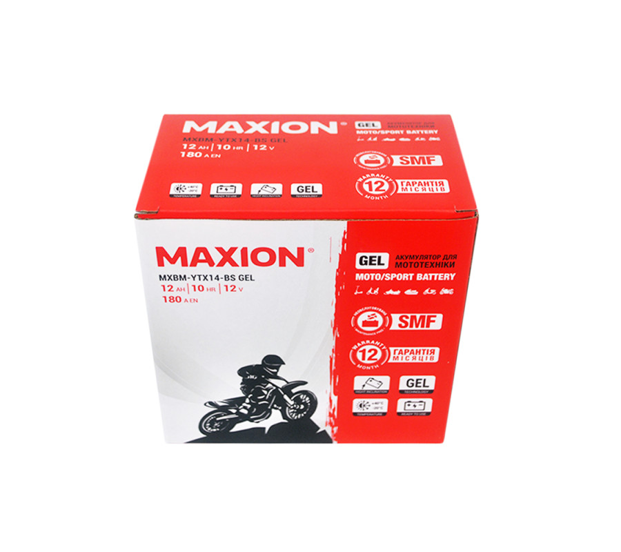 Мото акумулятор MAXION 12V 12Ah 180A L+ (лівий+) YTX 14-BS GEL