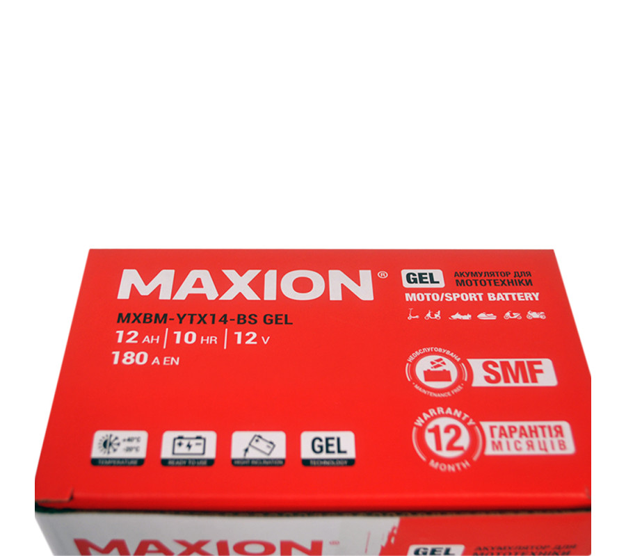Мото акумулятор MAXION 12V 12Ah 180A L+ (лівий+) YTX 14-BS GEL