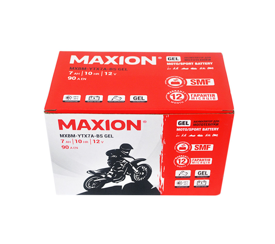 Мото акумулятор MAXION 12V 7Ah 90A YTX 7A-BS 12V L+ 
