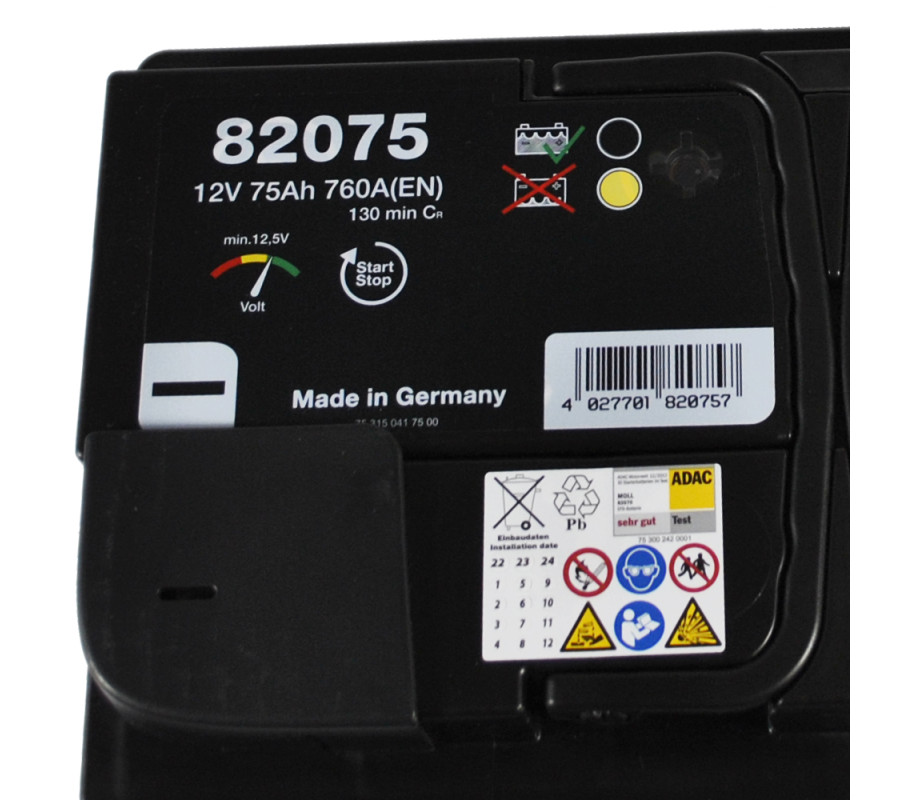 Автомобільний акумулятор MOLL EFB 75Ah 760A R+ Start Stop