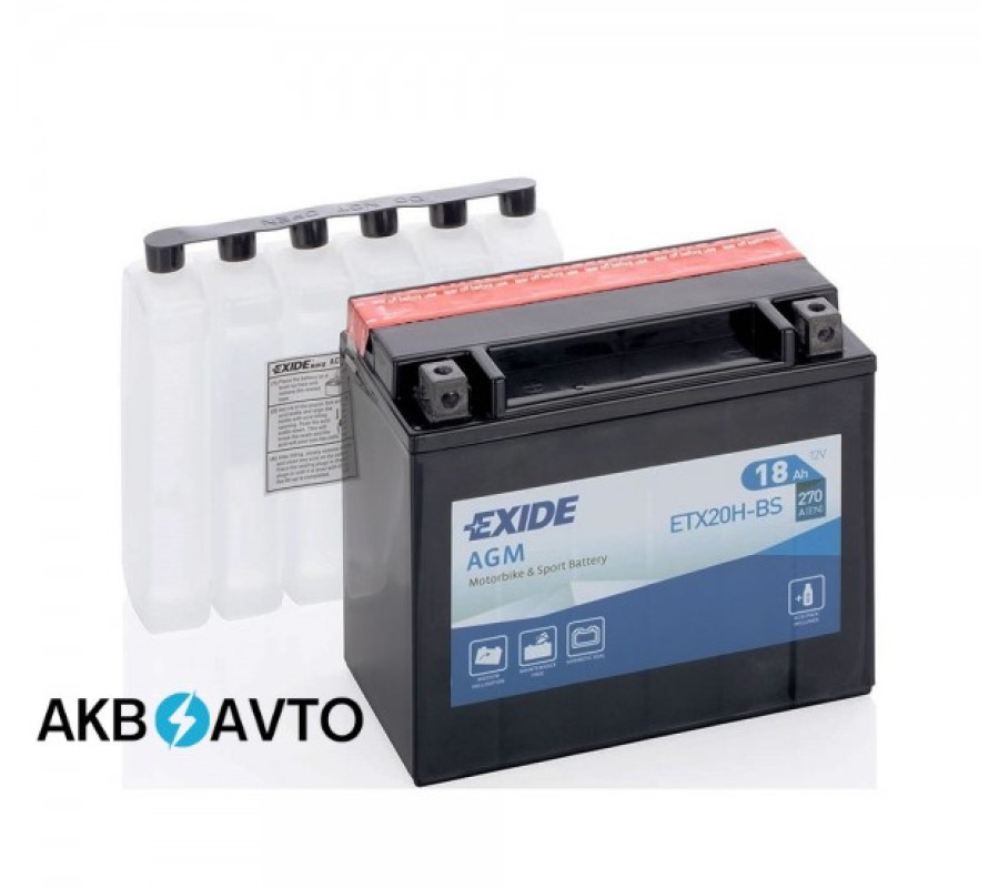 Мото акумулятор EXIDE 12V 18A ETX20H-BS 
