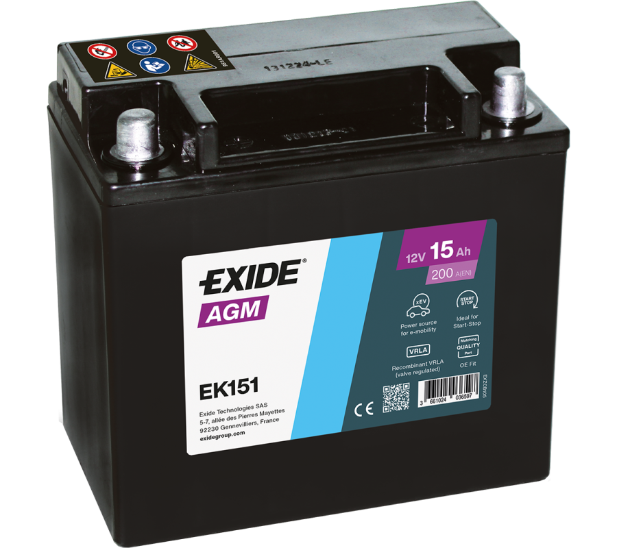 Автомобільний акумулятор EXIDE Start-Stop Auxiliary 15Ah 200А EK151